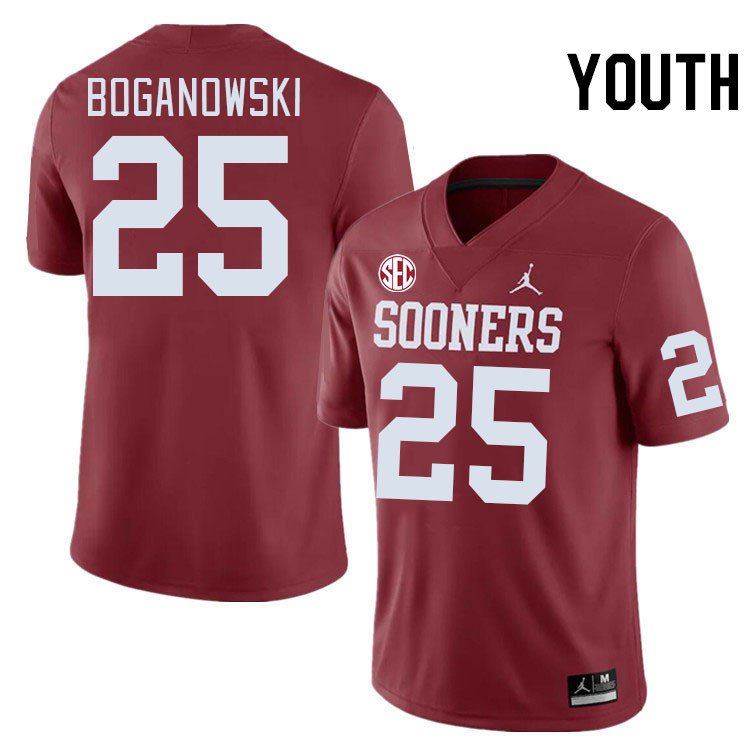 Youth #25 Michael Boganowski Oklahoma Sooners 2024 SEC Conference College Football Jerseys-Crimson